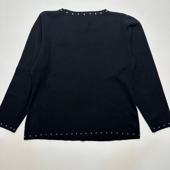 Quacker Factory Black Cotton Blend Santa Christmas Sweater with Rhinestones - Picture 8 of 8